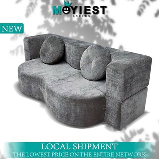 Boneless sofa bed, velvet fabric, double folding compression sofa
