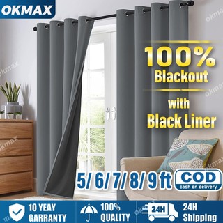 5/6/7/8/9ft 100% Blackout Curtains with Black Liner Thermal Insulated Noise Reducing Full Shading