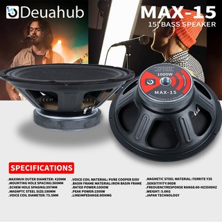 Deuahub Instrumental Speaker MAX-15 Inch Speaker Woofer Speaker Unit 1000 Watts 170 Magnetic