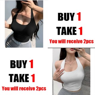 Halter Top Buy 1 Take 1 Free(Total of 2pcs) Slim-fitting Cotton Plain Basic Fabric Straps Womenswea