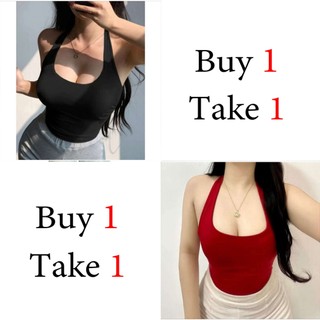 Halter Top Buy 1 Take 1 Free(Total of 2pcs) Slim-fitting Cotton Plain Basic Fabric Straps Womenswear