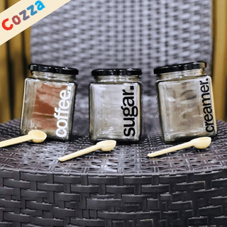 3Pcs Jar Condiments Container Coffee Sugar Creamer Glass Jar With Black and White Label 380ml