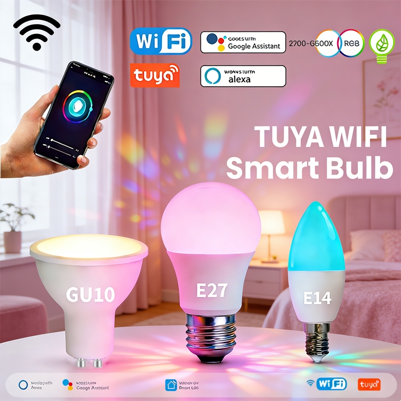 GU10 E14 E27 Tuya WiFi Smart LED Bulb RGBW Dimmable Voice Control Compatible with Alexa Google Home