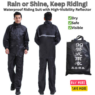 Motorcycle Riding Raincoat Suit Black with Reflective Safety Strips 99