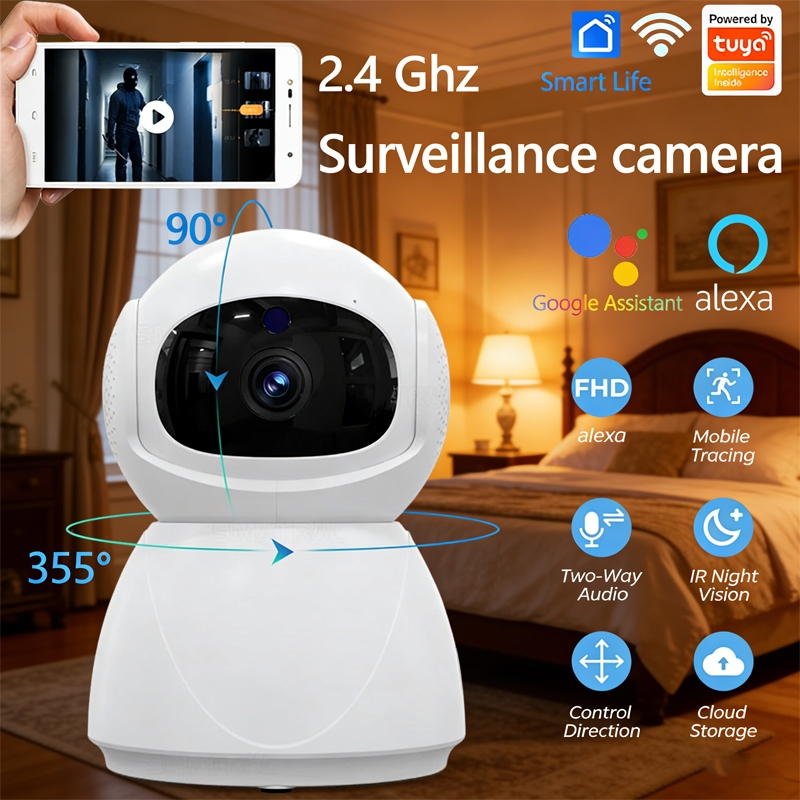 Tuya 1080P Home Security WiFi กล้อง IP Smart Life AI การตรวจจับ Night Vision ควบคุมเสียง