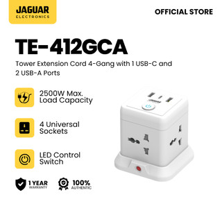 Jaguar Electronics Tower Extension Cord with USB-C and USB-A Ports Vertical Smart Socket