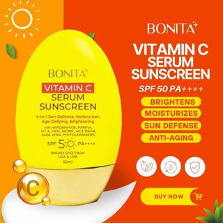 BONITA Vitamin C Serum Sunscreen SPF 50 PA++++ | Daily Use Facial, Neck & Body Sun Protection Bright