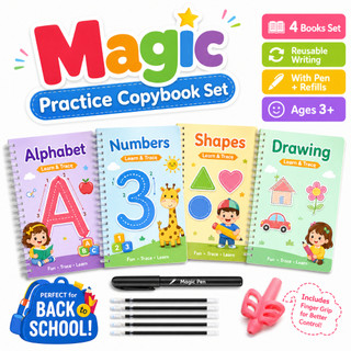 4 Books/Set Practice Writing Kids Reusable Learning Copybook With Pen Sank Magic Lettering