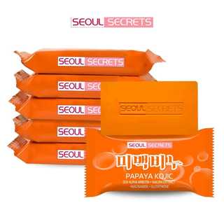5PCS SEOUL SECRETS PAPAYA KOJIC Whitening Soap 20X Whitening Gentle yet Powerful Brighten Hydrate AC
