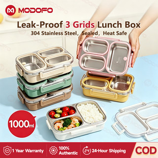 Leak-Proof 304 Stainless Steel Lunch Box 1000ml MODOFO Microwaveable Oven Safe Lunch Bento Box