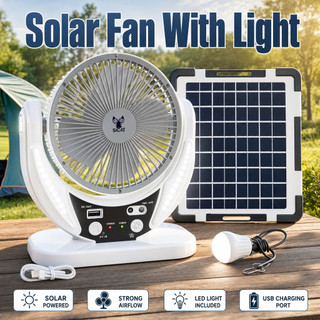 SYCAT GD8025 Solar Fan With Light Built-in Battery Large Portable Outdoor Camping 6-Inch Table Fan