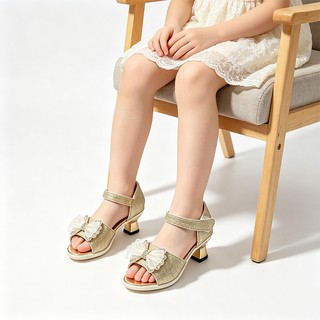 New model Shining Fashion Princess heels for girls sandals 3-12 Years old sandals for kids with box