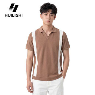 HUILISHI Stitching color texture short-sleeved polo men's summer loose casual Paul T-shirt