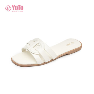 YOTO New Slipper For Women French Style Pu Leather Comfort Soft Cross Strap Beach Sandals Summer