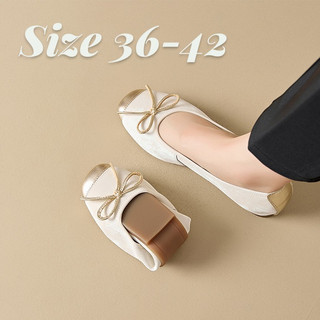 【Size 36-42】Bow Square Head Women's Flat Shoes -Fashionable Elegant Leather Soft & Comfy Casual Shoe