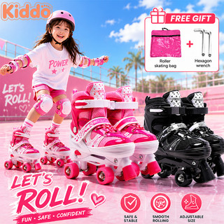 Kiddo Double Roller Skate Shoes For Kids Adjustable Roller Skates Portable Roller Skates For Beginer