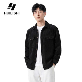 HUILISHI Corduroy Men's Long Sleeve Shirt Fashion Casual Loose Plain Top Jacket