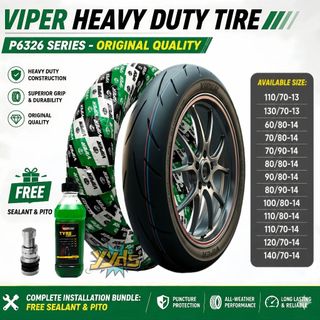 VIPER TUBELESS TIRE ORIGINAL SIZE 13"  14"  FOR MOTORCYCLE WITH FREE SEALANT AND PITO