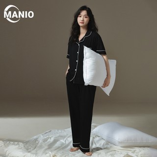 MANIO Korean Style Cotton Plain Pajamas Set Comfortable Short Sleeved Pants Sleepwear for Plus Size