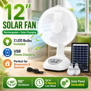 Solar Fan Solar Electric Fan 12Inch Rechargeable Table Light Fan AC Desktop Electric Outdoor Fan