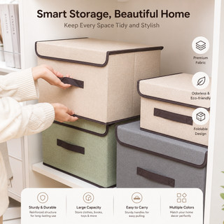 2in1 Plain Color Foldable Storage Box Organizer With Cover Set COD