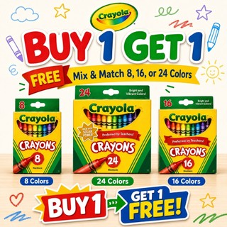 BUY 1 GET 1 Crayola Crayons 8/16/24 Colors Non-Toxic Coloring Crayons for Kids School Art Supplies