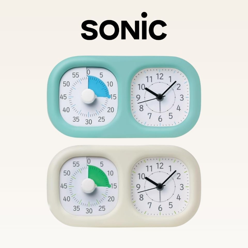 SONIC Toki-Sapo Visual Timer + Clock 60-Minute Silent Study Timer