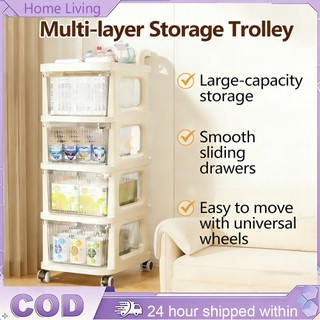 Floor-Standing Drawer Storage Trolley, Multi-Layer Mobile Organizer for Snacks and Toys