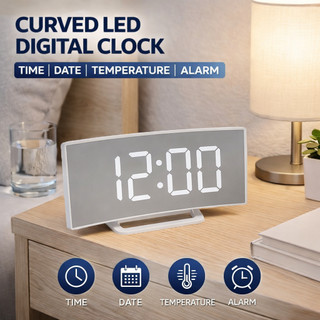 Curved Desktop Clock Ornament LED Electronic Clock Silent Bedside Digital Alarm Clock