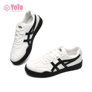 YOTO Rubber Shoes For Women Casual Strip Low Cut Sneakers Lightweight Comfort White Shoes