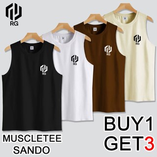 【Buy 1 Get 3】Sando Tank Top Men's Cotton Crew Neck Vest Tropical Style Fashionable and Simple Unise