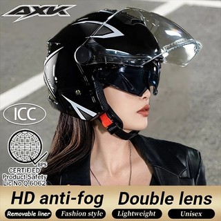 AXK Motorcycle Half Face Helmet Dual Visor Helmet Small Helmet Full Face for Men and Women with ICC