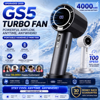 GS5 Turbo Fan Portable Handheld 6000mAh 100 Gear High-Speed Cooler Rechargeable Digital Display Fan