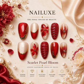 NAILUXE [SAS01-SAS12] Semi Handmade Short Almond Floral Design Party Fake Nails Holiday OOTD