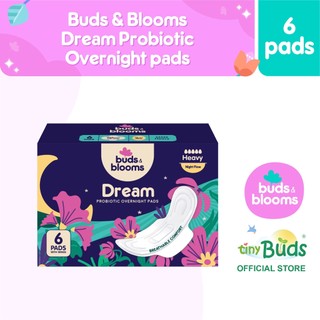 Buds & Blooms Dream Probiotic Overnight Pads (6 Pads) with Wings For Heavy Night Flow