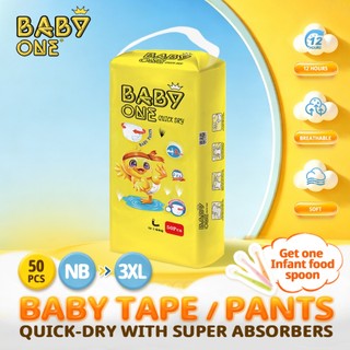 BABYONE DIAPER PANTS 50 Unisex Ultra Thin Breathable Dry Skin Friendly Baby Tape Diapers