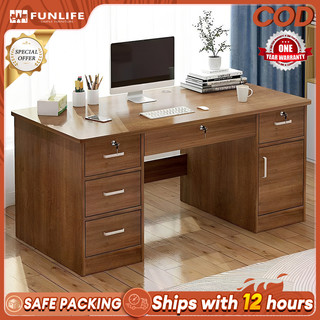 【Thickened】Office Desk With Lock Home Computer Table Desktop Work Table With Drawers Desk Staff Desk