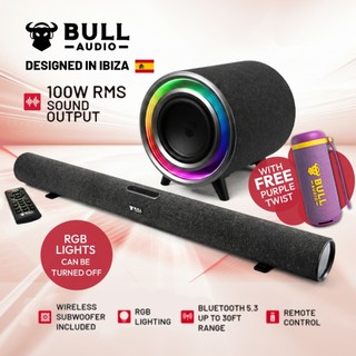 Bull Audio AURA Bluetooth Soundbar and Wireless Subwoofer Speaker W/ RGB Lights & Led Indicator