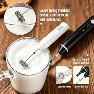 3-Speed USB Rechargeable Electric Milk Frother Handheld Coffee Blender Foam Maker Whisk Mixer