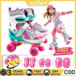 Double Roller Skate Shoes Rainbow Kids Adjustable  Row 4 Wheels Quad Skates Gift for Boys Girls