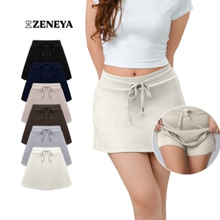 Zeneya Taliah Bodycon Micro Mini Skort For Women Drawstring Plain Neoprene Short Skirt Skorts Bottom