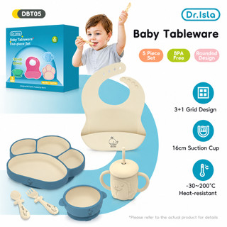 Dr.isla Baby Feeding Set Silicone BPA-free 5-Piece Tableware Heat Resistant Bowl Spoon Forks DBT05
