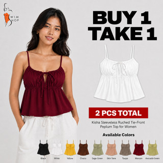 SS BUY 1 TAKE 1 Kisha Sleeveless Ruched Tie-Front Peplum Top for Women