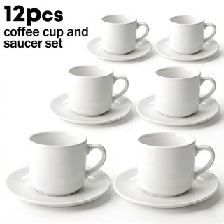 【COD】12pcs White Cup and Saucer Set Elegant Porcelain Tea Coffee Set for Daily Use 9'OZ