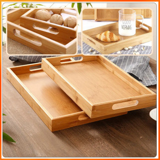 Japanese-style Mulit-purpose Wooden Storage Tray Bamboo Tea Tray with handle Wood Serving Tray