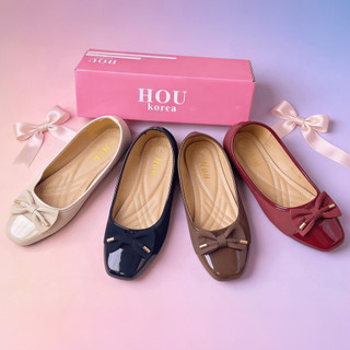 HOU  Korean New Fashion Design Doll Shoes Flat Shoes Shiny Leather  With Bow     # A-01 (35-40)
