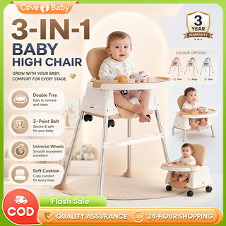 【4 wheels】High Chair for Baby Feeding Adjustable Height baby chair with Removable Legs Belt