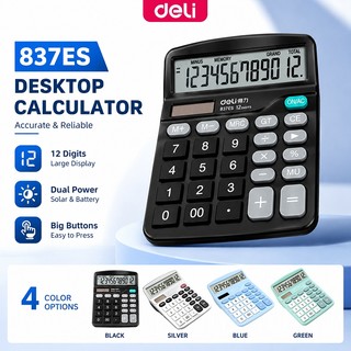 Deli 837ES Portable Desktop Electronic Calculator 12-Digit Large LCD Display Scientific Calculator