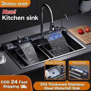 Kitchen Sink Lababo Sink with Faucet Piano Button SUS304 Stainless Steel