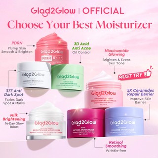 Glad2Glow Moisturizer Centella Gel Acid Acne Brighten 377 Dark Spot Retional Blueberry Milk Extract